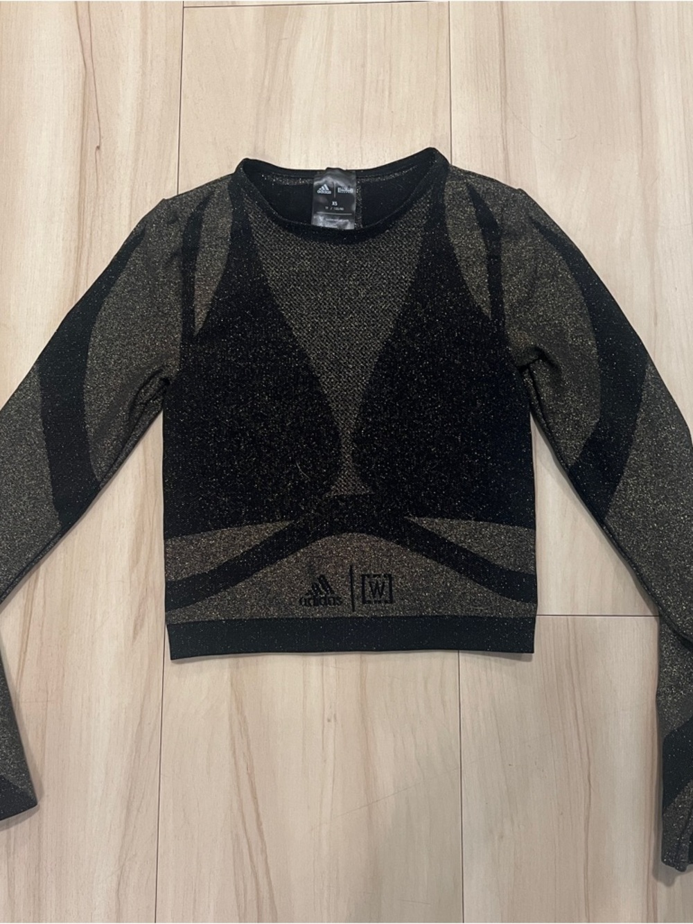 Adidas Women's Black Metallic Cropped Long-Sleeve